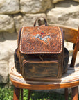 Bucking Horse Tooled Leather Vintage Backpack