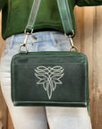 Emerald Bluebell Rustic Leather Clutch Crossbody