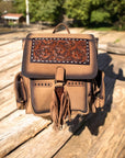 Burn & Tooled Leather Fringe Backpack
