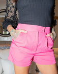 Pink Front Buttons Pleated Tailored Shorts - Bottoms