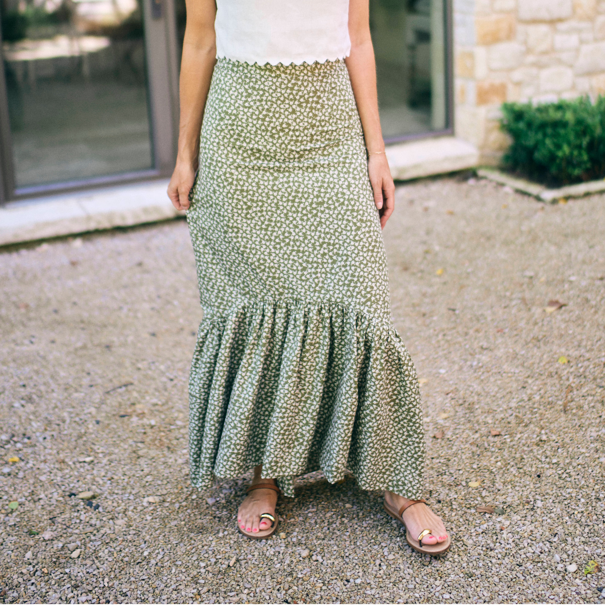 MASON'S DAUGHTER | Blythe Skirt, Olive Green & Ivory Printed Poplin