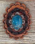 Leather Rosette with Blue Cabochon Western Concho R102CABBL