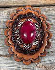 Fuchsia Cabochon Stone - Leather Rosette Options