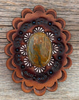 Leather Rosette with Sage Cabochon Western Concho R102CABSG