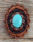 Leather Rosette with Turquoise Cabochon Western Concho R102CABTQ