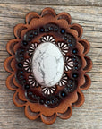 Leather Rosette with White Cabochon Western Concho R102CABWT