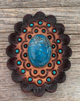 Leather Rosette Dark Oil Edges with Blue Cabochon Western Concho R104CABBL