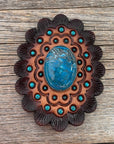 Blue Cabochon Stone - Leather Rosette Options -