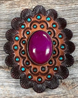 Fuchsia Cabochon Stone - Leather Rosette Options