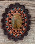 Leather Rosette Dark Oil Edges with Sage Cabochon Western Concho R104CABSG