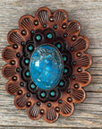 Leather Rosette Medium Oil Edges with Blue Cabochon Western Concho R107CABBL