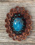 Blue Cabochon Stone - Leather Rosette Options -
