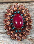 Fuchsia Cabochon Stone - Leather Rosette Options