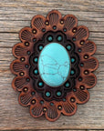Leather Rosette Medium Oil Edges with Turquoise Cabochon Western Concho R107CABTQ