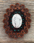 Leather Rosette Medium Oil Edges with White Cabochon Western Concho R107CABWT