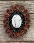 White Cabochon Stone - Leather Rosette Options -