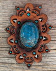 Leather Rosette Starburst - Blue Cabochon Western Concho R110CABBL