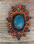 Blue Cabochon Stone - Leather Rosette Options -