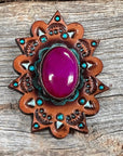 Fuchsia Cabochon Stone - Leather Rosette Options