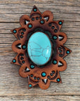 Leather Rosette Starburst - Turquoise Cabochon Western Concho R110CABTQ