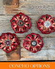 Red Lotus Leather Flowers - 1" Crystal Conchos - Options