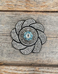 Black Flower Rhinestone Rosette - Assorted Conchos