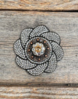 Black Flower Rhinestone Rosette - Assorted Conchos