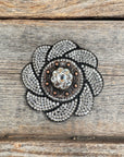Black Flower Rhinestone Rosette - Assorted Conchos