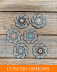 Black Flower Rhinestone Rosette - Assorted Conchos