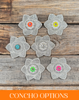 White Pointed Flower Rhinestone Rosette - Assorted Conchos