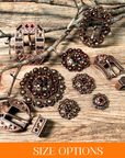 Copper Ruby - Jet - Champagne - Crystal Conchos Sizes from 1"-3" and Buckles