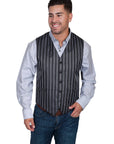 No Lapel Blk/wht Pinstripe Vest - RW169N