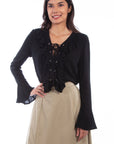 Ladies Ruffle Front Lace Up Blouse - RW614