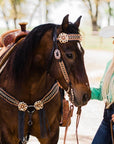 Two Tone Leather - Brass Studded Gold Browband / Breastcollar Tack Set