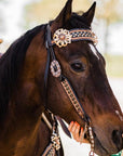 Two Tone Leather - Brass Studded Gold Browband / Breastcollar Tack Set
