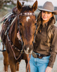 Dark Oil Floral Copper Dot & Turquoise Browband Headstall / Breastcollar Tack Set