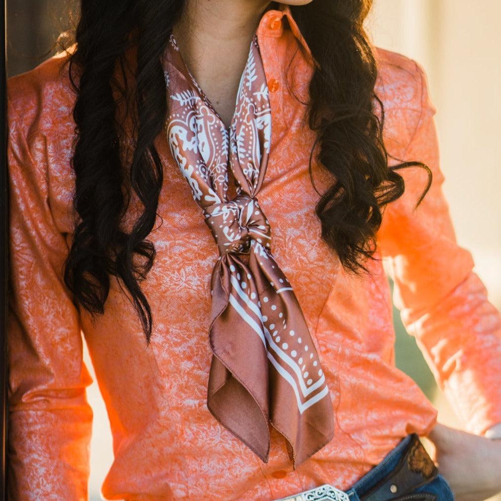 35X35"  Copper Floral Paisley Wild Rag / Scarf WR3381