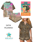 Baha Ranch Retro Pop Western Leopard Desert Cowgirl Satin Pajamas