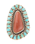Sedona Blue Turquoise Orange Goldstone Golden Statement Ring