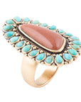 Sedona Blue Turquoise Orange Goldstone Golden Statement Ring