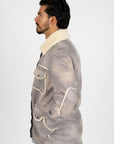 Men's Light Gray Suede Jacket w/ Faux Shearling-lined