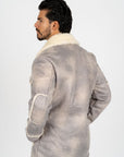 Men's Light Gray Suede Jacket w/ Faux Shearling-lined