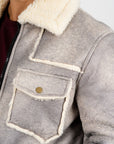 Men's Light Gray Suede Jacket w/ Faux Shearling-lined
