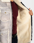 Men's Light Gray Suede Jacket w/ Faux Shearling-lined