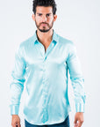 Men's Satin Aqua Dress Shirt