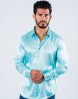 Men's Satin Aqua Dress Shirt