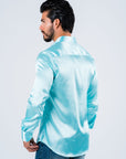 Men's Satin Aqua Dress Shirt