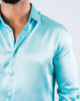 Men's Satin Aqua Dress Shirt