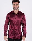 Men's Satin Wine Dress Shirt