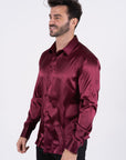 Men's Satin Wine Dress Shirt